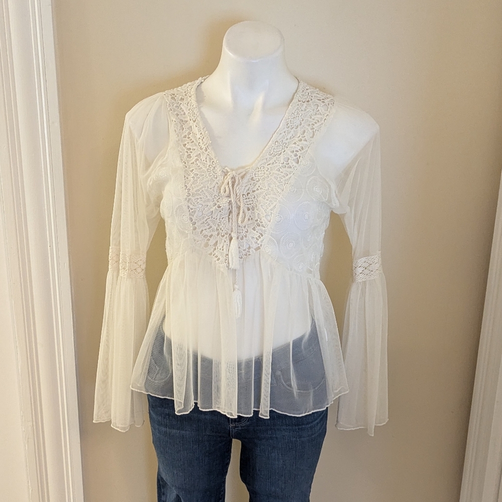 Forever 21 white sheer bell sleeve top size M